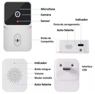 Campainha Interfone Sem fio Com Câmera e Áudio