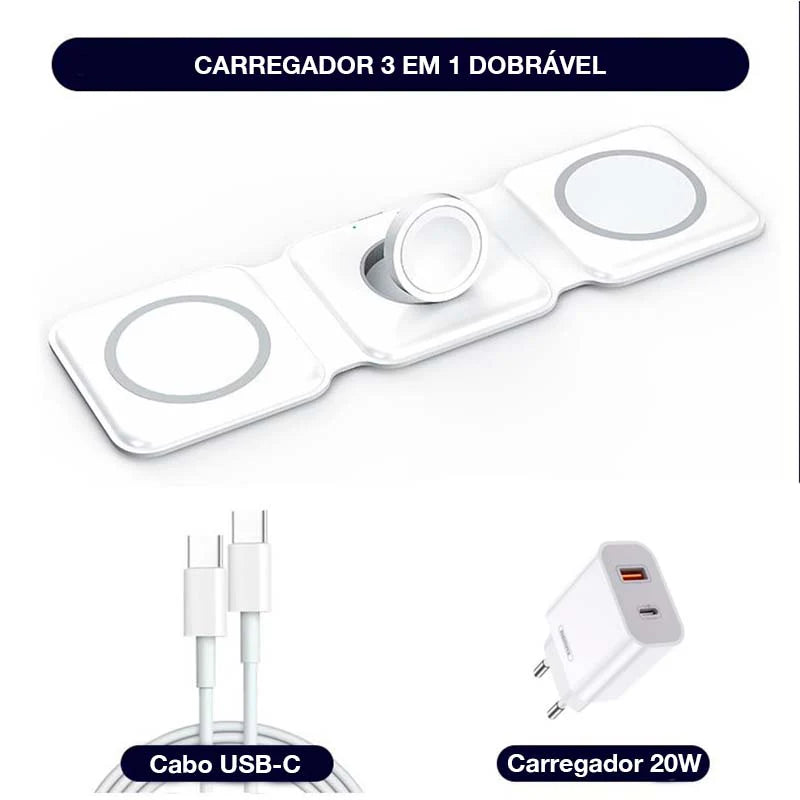 Carregador Dobravél Magsafe 3 em 1 - Branco