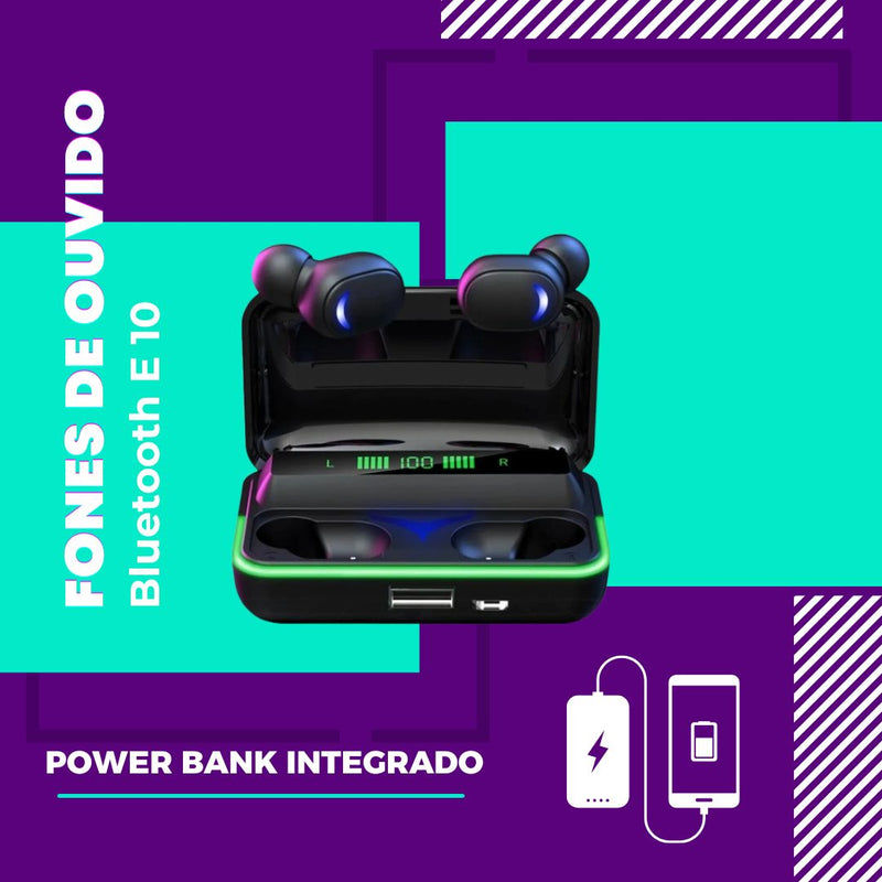 Fone de Ouvido Bluetooth TWS E10 com Powerbank Integrado