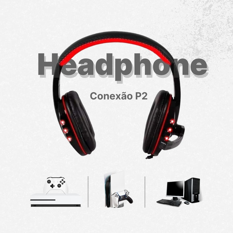 Fone De Ouvido Headphone Gamer P2 Microfone Preto