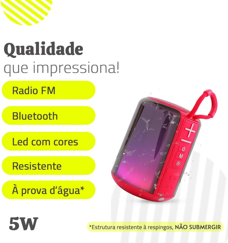 Caixa de Som Bluetooth com 8 Modos de Luz e Conexão Dual