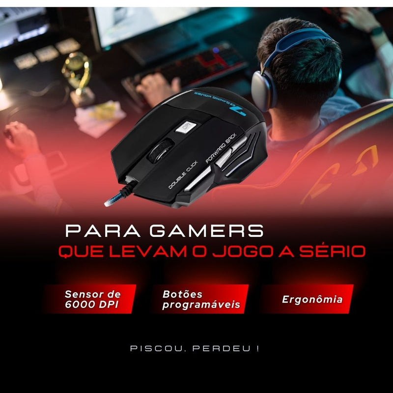 Mouse Gamer X7: Precisão Extrema com Sensor 6000 DPI e RGB